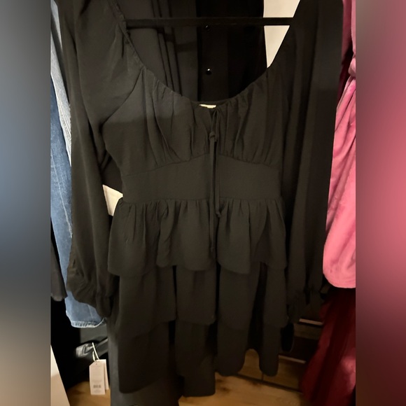 NEW Black Ruffled Long Sleeve Dress - Picture 6 of 8